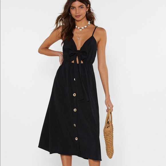 Nasty Gal Dresses & Skirts - Black Tie Front Button Midi Dress Nasty Gal Dresses & Skirts - Black Tie Front Button Midi Dress
